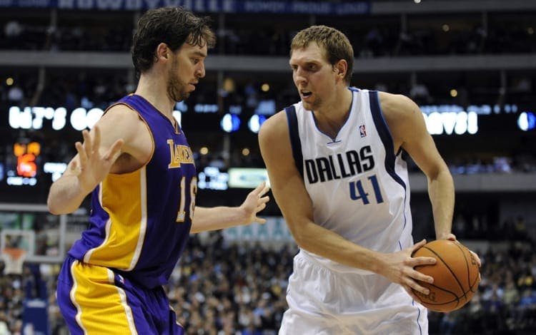 Dallas Mavericks power forward Dirk Nowitzki vs Lakers power forward Pau Gasol
