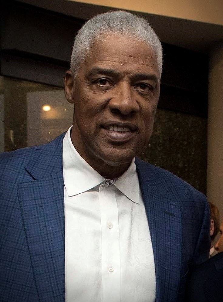 Editorial tile: Julius Erving, Dr. J, ABA red-white-blue basketball