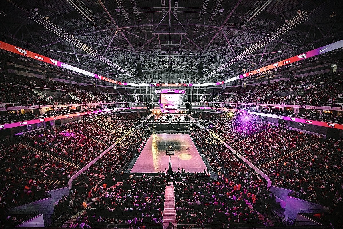 Interior of a European basketball arena