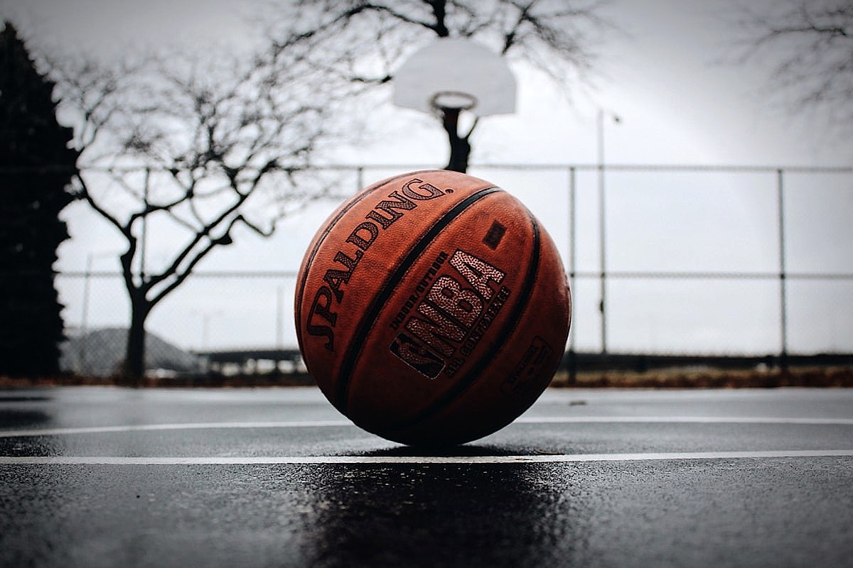 A basketball hoop at an indoor arena