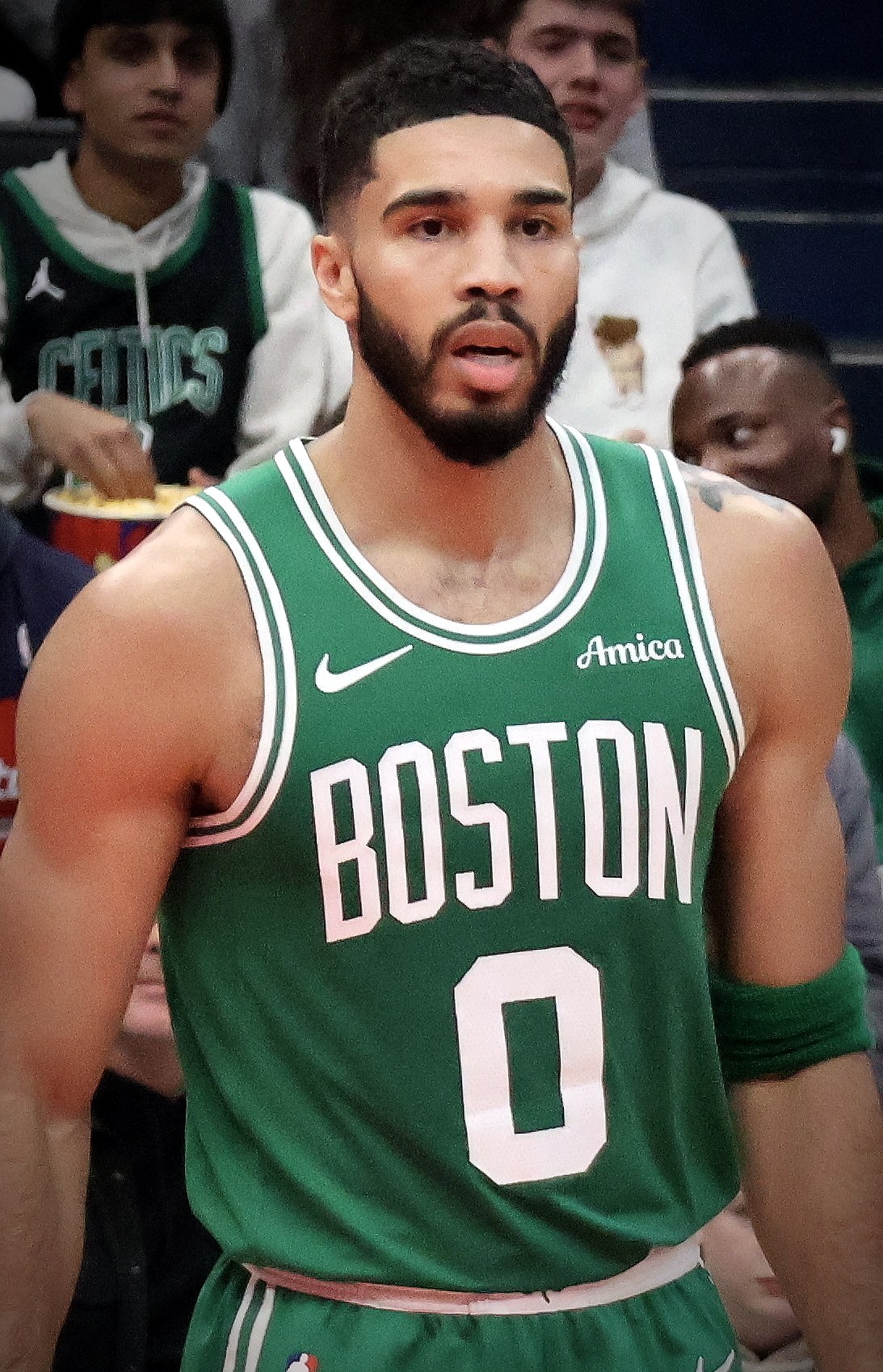 Jayson Tatum celebrating after the 2024 NBA Finals clinching game