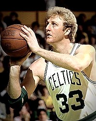 Editorial tile: Larry Bird, #33, Boston Celtics, parquet floor