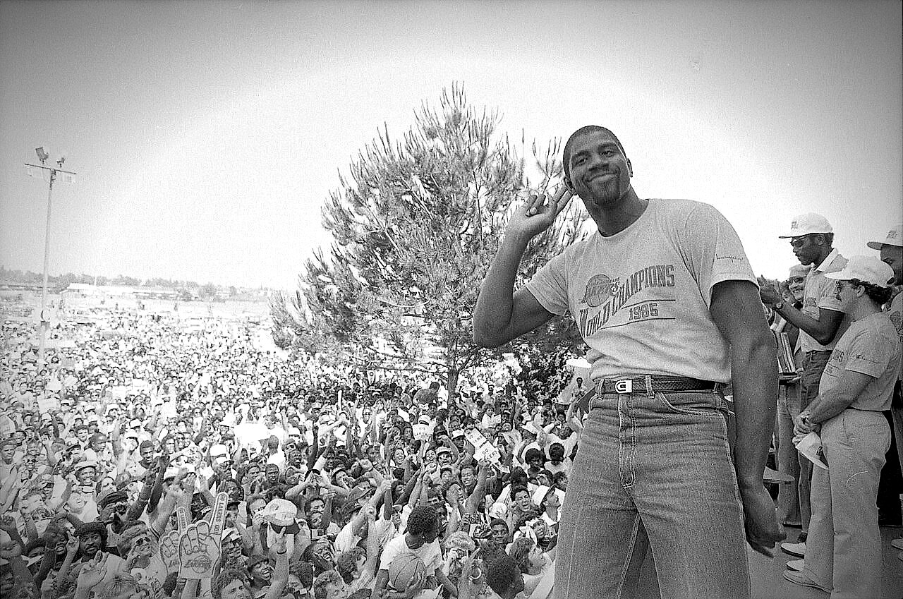 Editorial tile: Magic Johnson, #32, Lakers Showtime era